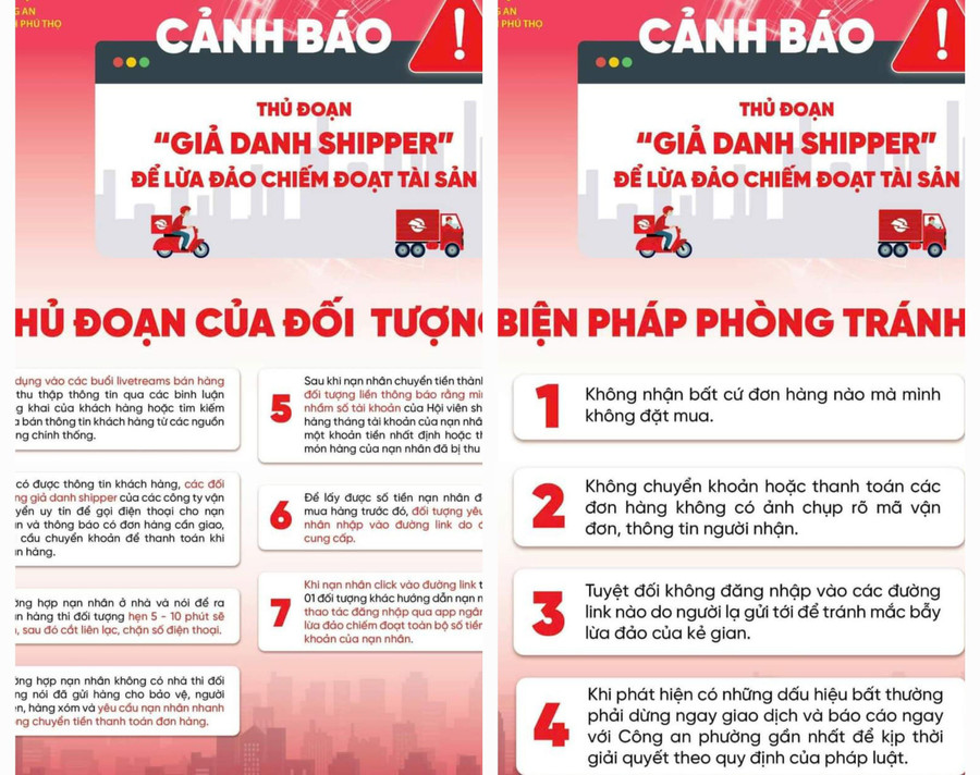 Cảnh báo thủ đoạn lừa đảo mới qua thủ đoạn giả danh shipper. (Ảnh: CA Phú Thọ)