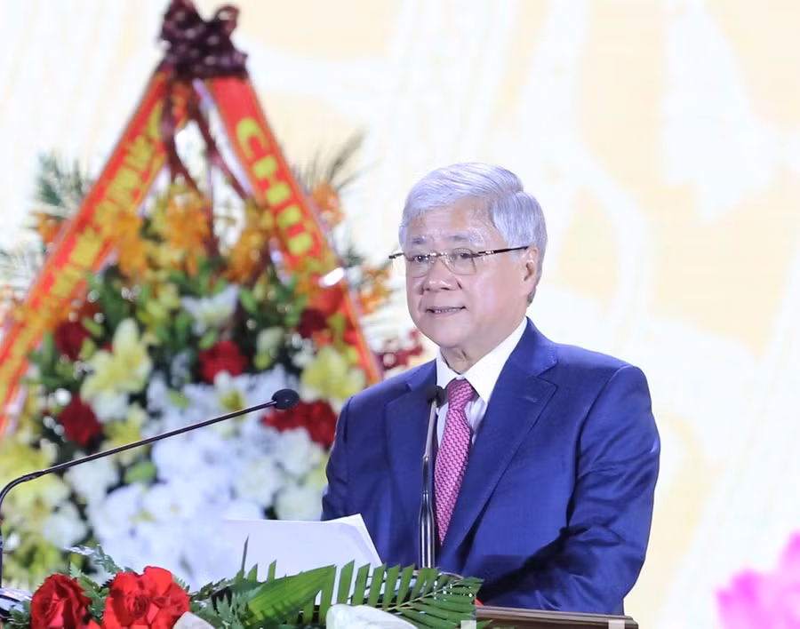 Bí thư Trung ương Đảng, Chủ tịch Uỷ ban Trung ương MTTQ Việt Nam Đỗ Văn Chiến phát biểu tại buổi Lễ.