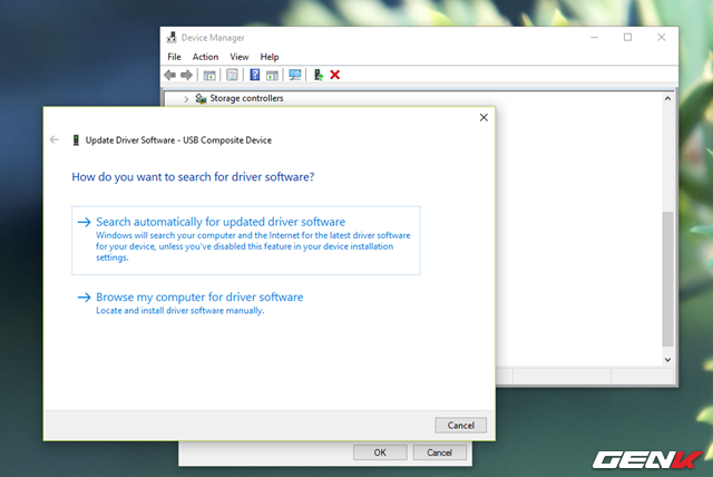Khi đó Windows sẽ gợi ý cho bạn 2 cách để cập nhật lại driver, bạn chỉ việc nhấp vào lựa chọn mình muốn và tiến hành cập nhật là xong.