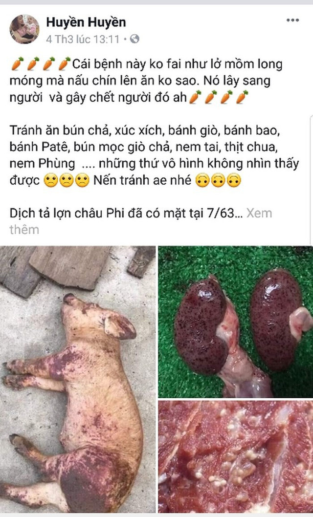 Một số tài khoản trên mạng xã hội facebook đã tung những tin đồn thất thiệt về dịch tả lợn châu Phi khiến người dân hoang mang. Ảnh: theo An ninh Thủ đô Một số tài khoản trên mạng xã hội facebook đã tung những tin đồn thất thiệt về dịch tả lợn châu Phi khiến người dân hoang mang. Ảnh: theo An ninh Thủ đô