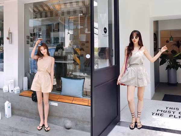 Những gam màu trung tính, nhẹ nhàng như trắng, đen, hồng pastel sẽ là lựa chọn an toàn tuyệt đối khi chị em diện set đồ quần vải và áo ton sur ton