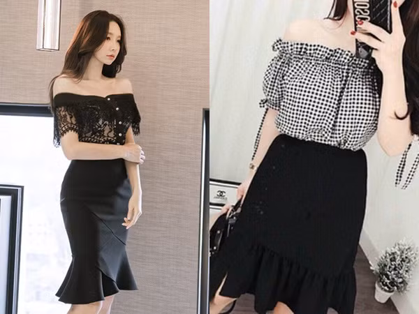 Chân váy đuôi cá và áo trễ vai sẽ tạo cho người mặc nét đẹp trẻ trung và ngây thơ hơn bao giờ hết Chân váy đuôi cá và áo trễ vai sẽ tạo cho người mặc nét đẹp trẻ trung và ngây thơ hơn bao giờ hết