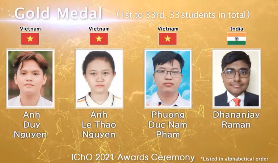 Các học sinh Việt Nam đạt huy chương Vàng được vinh danh trong lễ trao giải trực tuyến