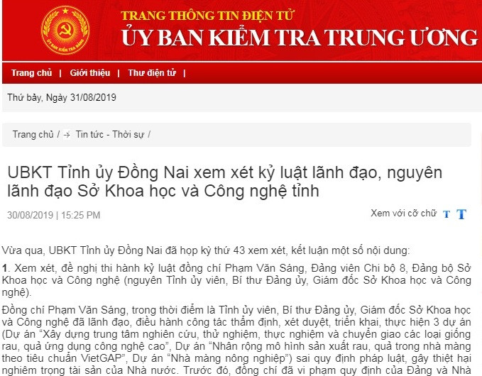 Ủy ban Kiểm tra Tỉnh ủy Đồng Nai xem xét kỷ luật cán bộ.