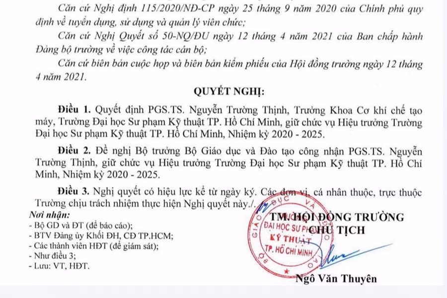 Nội dung nghị quyết mới ban hành của Hội đồng trường HCMUTE