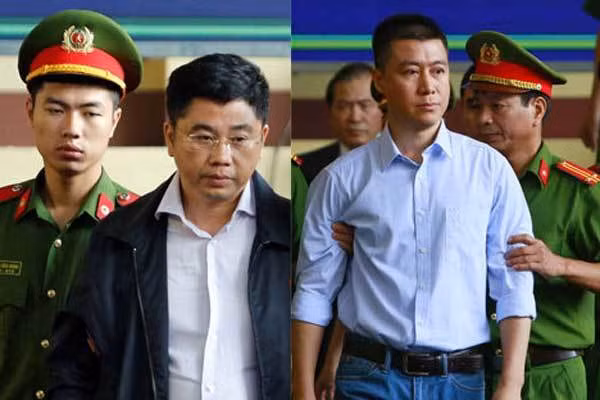 Nguyễn Văn Dương (trái) và Phan Sào Nam (phải) tiếp tục phải hầu tòa. 