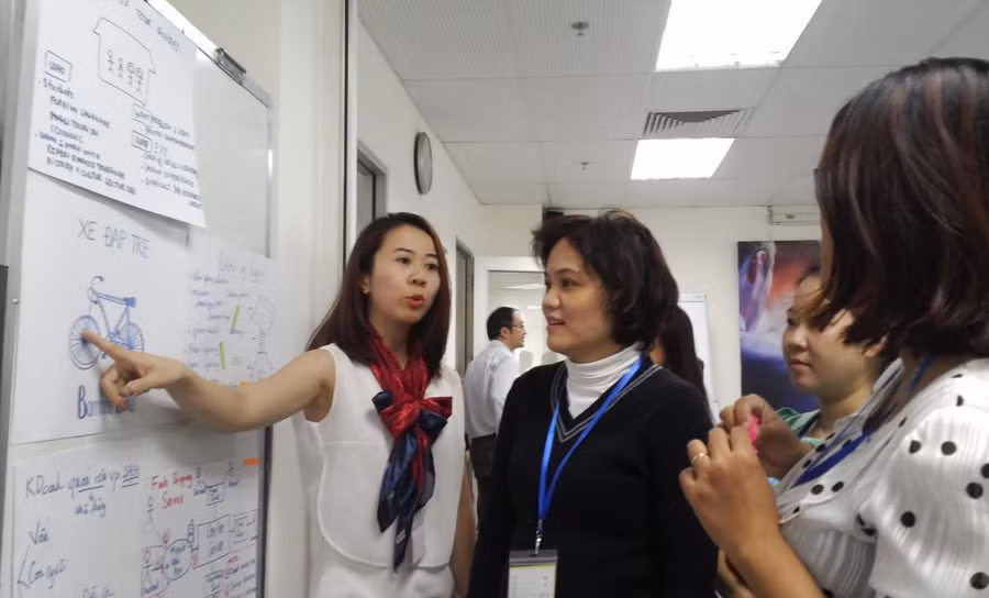 Các học viên khóa học đang thảo luận nhóm.
