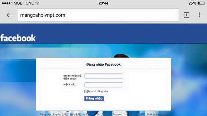 Một trang Facebook giả mạo