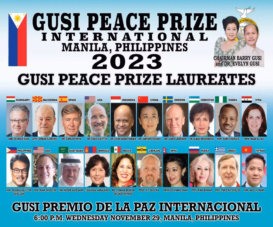 Trang web của Uỷ ban Giải thưởng Hòa bình quốc tế Gusi thông báo về việc thầy giáo Đào Chí Mạnh được nhận giải thưởng Hòa bình quốc tế năm 2023. Trang web của Uỷ ban Giải thưởng Hòa bình quốc tế Gusi thông báo về việc thầy giáo Đào Chí Mạnh được nhận giải thưởng Hòa bình quốc tế năm 2023.