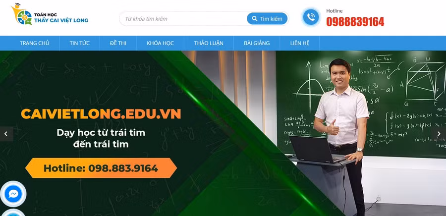 Trang web dạy học trực tuyến của thầy Long với câu slogan ấn tượng: Dạy học từ trái tim đến trái tim