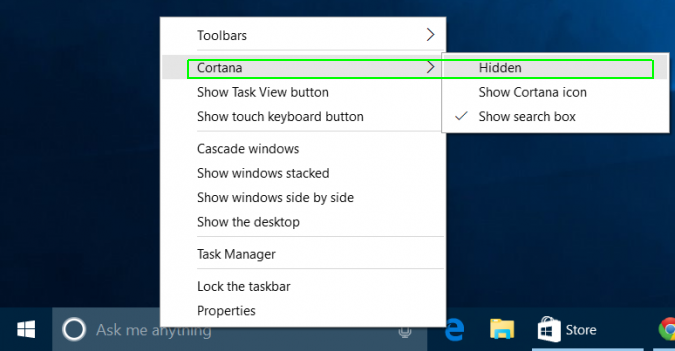 Cách tùy chỉnh để Windows 10 trông giống Windows 7 ảnh 8 Select Hidden from the Cortana Menu