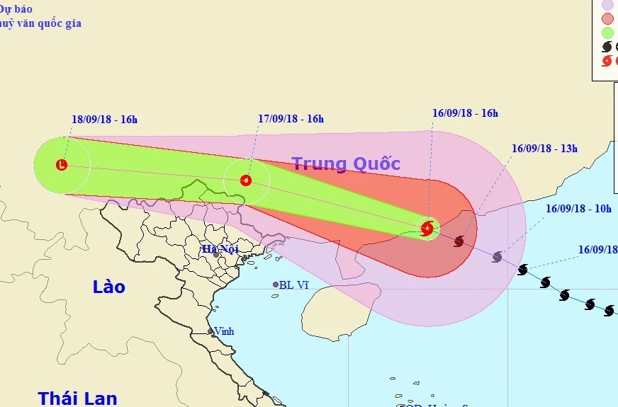 Dự báo vị trí và đường đi của Siêu bão MANGKHUT. Ảnh:Nchmf.gov.vn