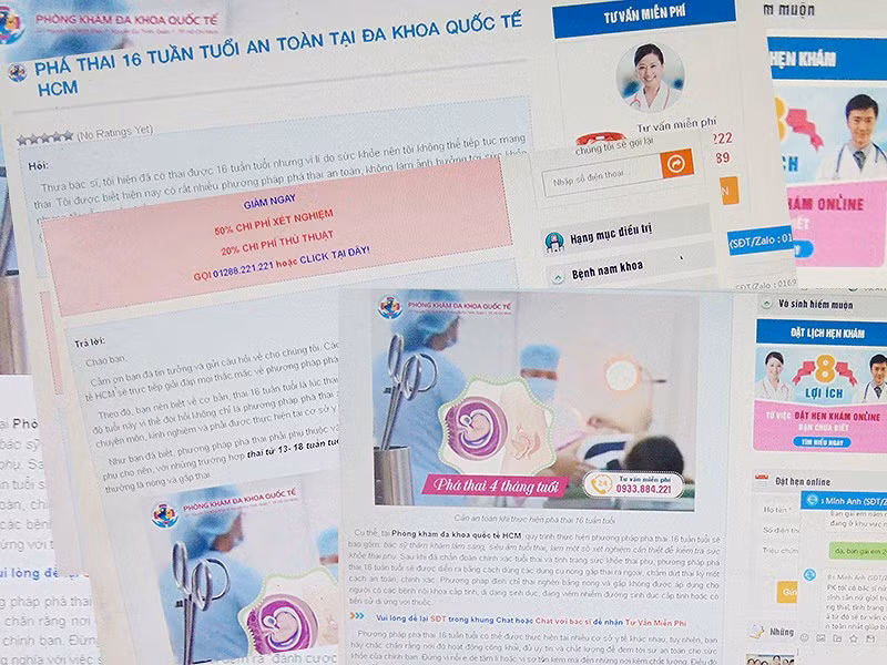 Nhan nhản các trang thông tin điện tử quảng cáo phá thai trên 10 tuần tuổi như dakhoadaidong.vn, dakhoaquocte.net.vn, phathai2.dakhoahoancau.v…