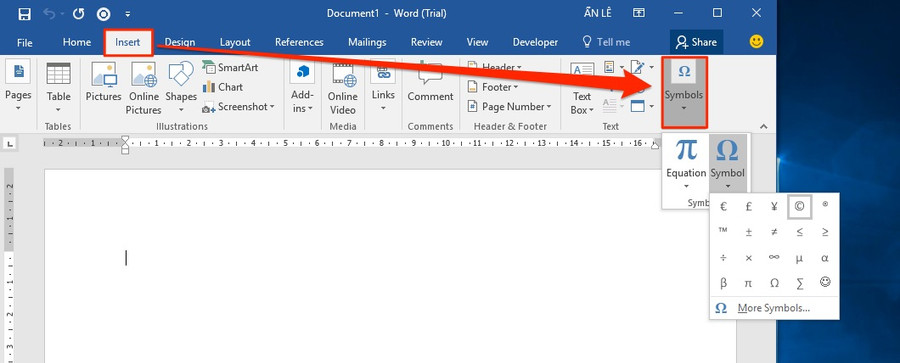 Mẹo chèn nhanh các biểu tượng trong Word ảnh 5 Mẹo chèn nhanh các biểu tượng trong Word ảnh 5