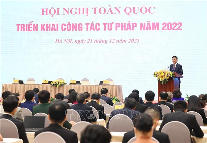 Bộ trưởng Bộ Tư pháp Lê Thành Long phát biểu khai mạc. Ảnh: Dương Giang/TTXVN Bộ trưởng Bộ Tư pháp Lê Thành Long phát biểu khai mạc. Ảnh: Dương Giang/TTXVN