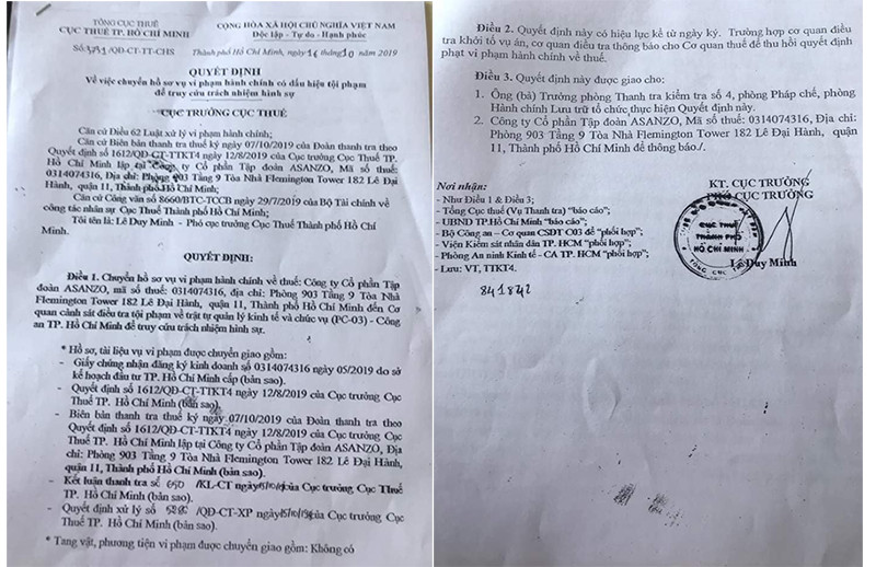 Quyết định 3731/QĐ-CT-TT-CHS của Cục Thuế TPHCM về Asanzo