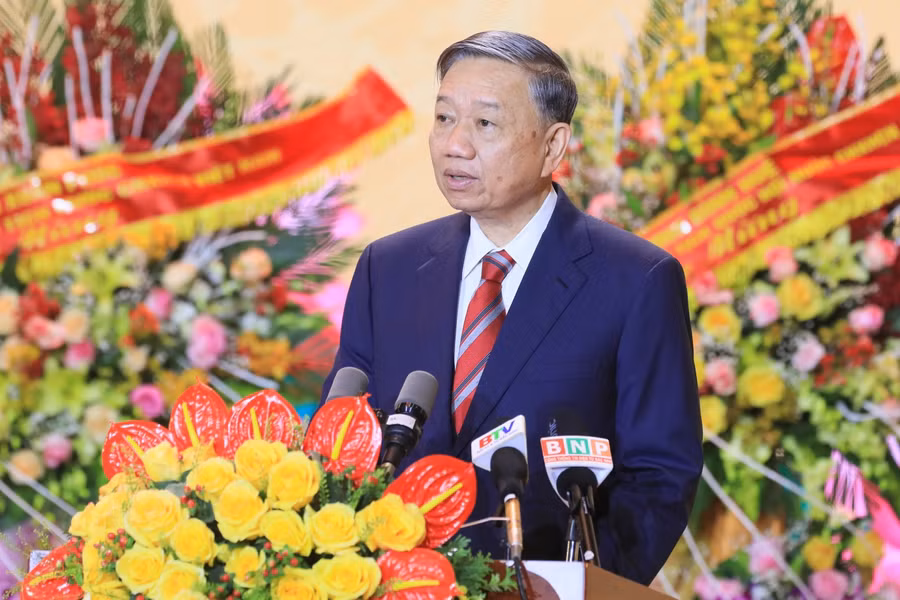 Ủy viên Bộ Chính trị, Bộ trưởng Bộ Công an - Tô Lâm phát biểu.