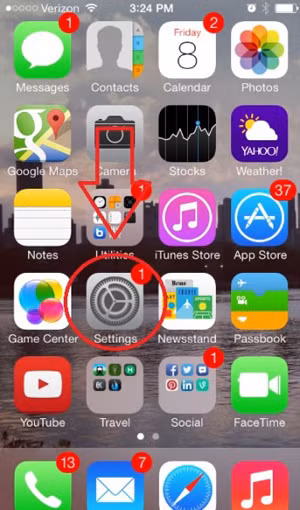 Phát WiFi trên iPhone: Truy cập vào Settings (mũi tên). A1-Phat-WiFi-tren-iPhone.jpg