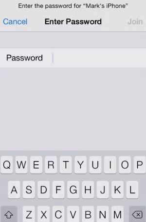 Phát WiFi trên iPhone: Nhập mật khẩu để vào mạng bằng điểm truy cập vừa tạo trên iPhone của bạn từ thiết bị khác. A6-Phat-WiFi-tren-iPhone.jpg