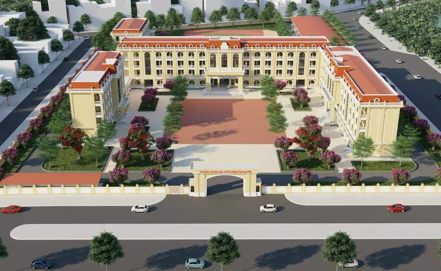 Phối cảnh Trường THPT Ngô Quyền. Việc đầu tư xây mới Trường THPT Ngô Quyền có ý nghĩa quan trọng nhằm hiện thực hóa mục tiêu của tỉnh đến năm 2025, mỗi huyện có một trường học công lập theo tiêu chí chất lượng cao ở mỗi cấp học giáo dục phổ thông; mỗi thành phố, thị xã có một trường THPT công lập theo tiêu chí chất lượng cao. Đồng thời, khẳng định quan điểm nhất quán của tỉnh Quảng Ninh để mọi người dân đều được thụ hưởng thành quả từ sự phát triển, quan tâm nâng cao chất lượng giáo dục và đào tạo - là nền tảng vững chắc tạo đà cho sự phát triển bền vững. Công trình được đưa vào sử dụng trước thềm khai giảng năm học 2024-2025 cũng sẽ là điều kiện quan trọng để góp phần xây dựng hoàn thiện cơ sở vật chất cho Trường THPT Ngô Quyền đạt trường chuẩn quốc gia chất lượng cao, đáp ứng nhu cầu và nâng cao chất lượng giảng dạy, học tập cho trên 1.000 học sinh.