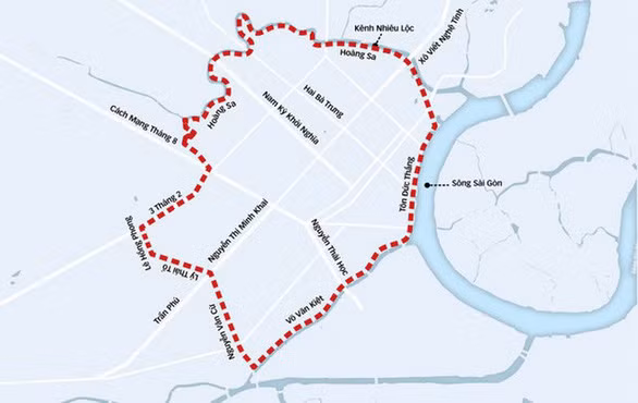 Sơ đồ vành đai thu phí khi ôtô đi vào khu vực trung tâm TPHCM. Ảnh TTO