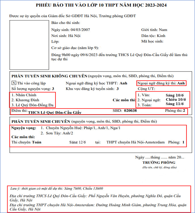 Một số thông tin khoanh đỏ học sinh cần kiểm tra kỹ.