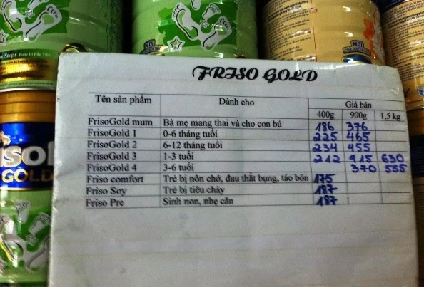 Các sản phẩm sữa Friso cũng được niêm yết giá mới giảm 15.000-40.000 đồng/hộp