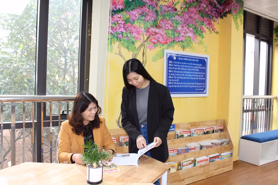 Phòng đọc sách, thư viện khang trang của Trường Tiểu học Thúy Lĩnh.