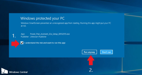 Hướng dẫn kích hoạt trackpad MacBook chạy Windows 10: Tích vào “I understand the risk and want to run this app” (số 1) và chọn “Run anyway” (số 2). B3-Huong-dan-kich-hoat-trackpad-MacBook-Windows-10.jpg