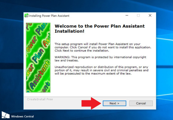 Hướng dẫn kích hoạt trackpad MacBook chạy Windows 10: Bấm Next để cài đặt Power Plan Assistant. B4,5-Huong-dan-kich-hoat-trackpad-MacBook-Windows-10.jpg