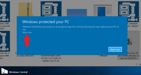 Hướng dẫn kích hoạt trackpad MacBook chạy Windows 10: Mở file cài đặt vừa tải về và bắt đầu quá trình cài đặt Trackpad++ bằng cách bấm vào đường dẫn “More info” (mũi tên)… D2-Huong-dan-kich-hoat-trackpad-MacBook-Windows-10.jpg