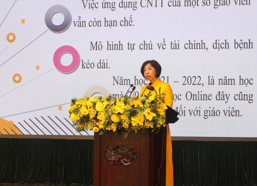 Cô Trần Thị Bích Liên- Hiệu trưởng Trường Tiểu học Tràng An trình bày tham luận tại hội nghị Cô Trần Thị Bích Liên- Hiệu trưởng Trường Tiểu học Tràng An trình bày tham luận tại hội nghị