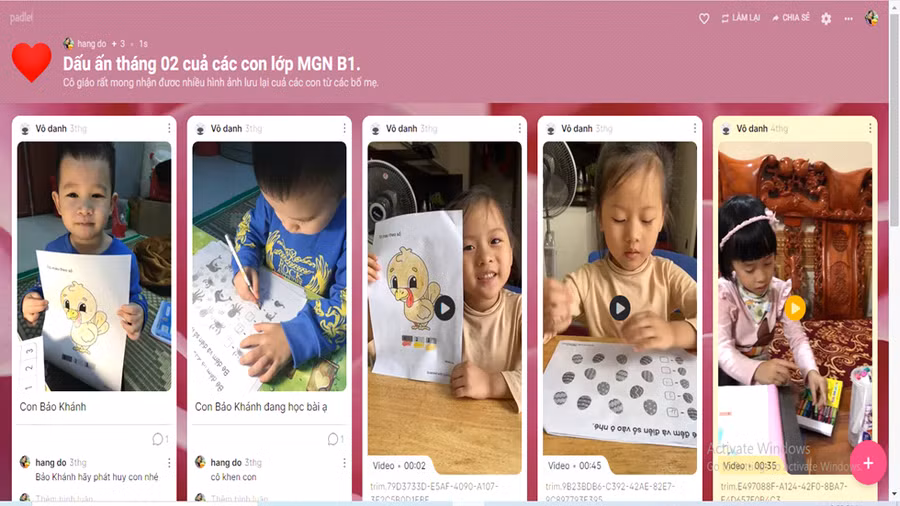 Học sinh Mầm non hào hứng chia sẻ bài tập qua phần mềm Pallet