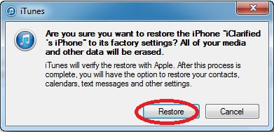 Hướng dẫn “restore” iPhone 6 và iPhone 6 Plus: Hãy tiếp tục quá trình bằng cách nhấn Restore (khoanh đỏ) một lần nữa. A3-cach-restore-iPhone-6-cach-restore-iPhone-6-Plus.jpg