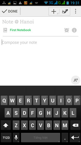 Hướng dẫn sử dụng Evernote Android: Với nút Text, bạn có thể tạo ra một ghi chú bằng cách nhập văn bản thông thường. G1-Huong-dan-su-dung-Evernote-Android-dien-thoai-2014-09-11-19-30-01.jpg