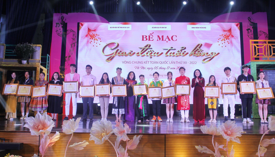 Thứ trưởng Ngô Thị Minh trao bằng khen cho các tiết mục đạt giải Nhì Thứ trưởng Ngô Thị Minh trao bằng khen cho các tiết mục đạt giải Nhì