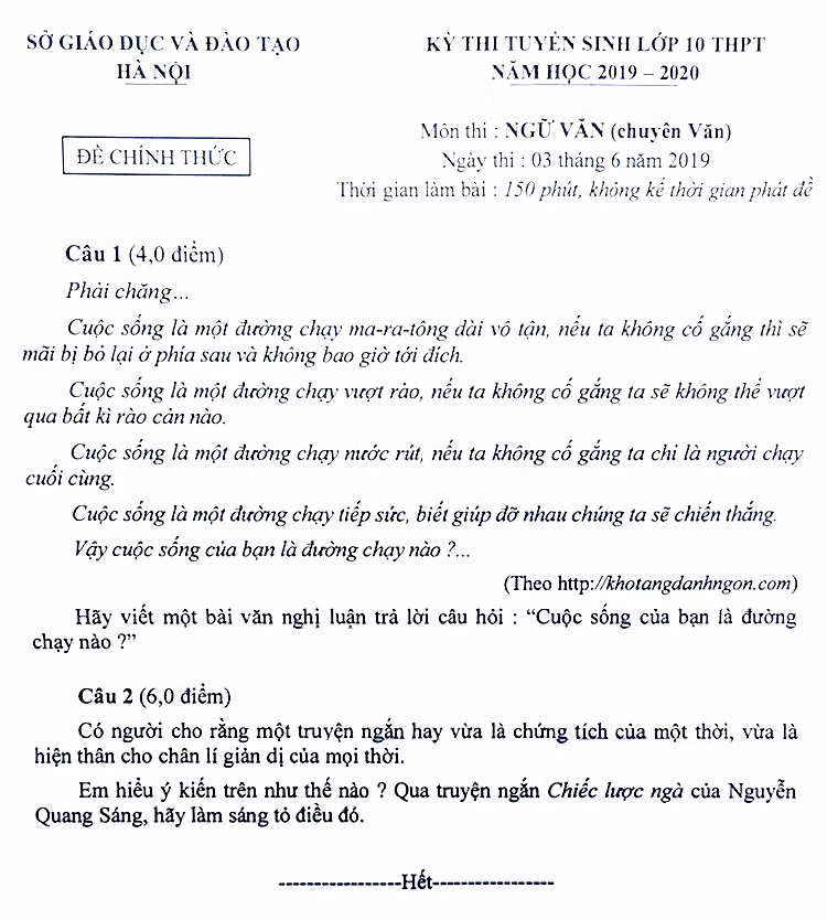 Đề thi môn Ngữ văn cho các thí sinh chuyên Văn