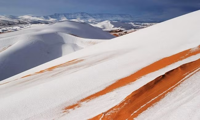 Tuyết rơi trắng xóa trên sa mạc Sahara