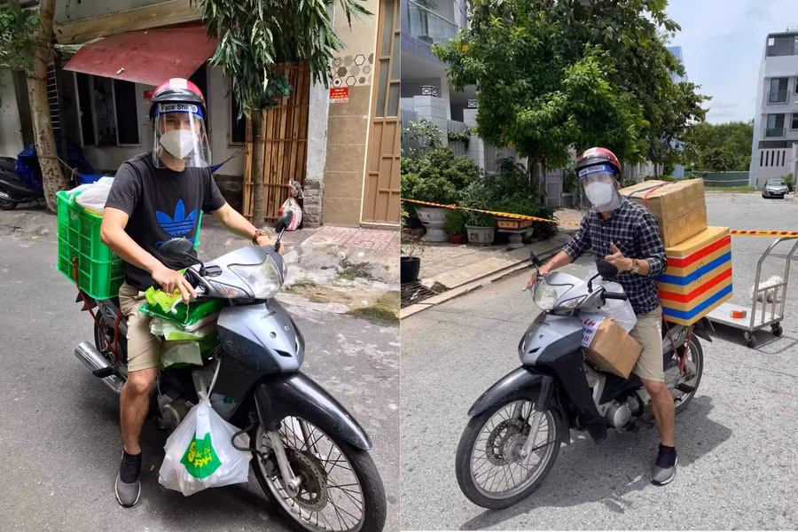 Tiến Nguyễn chở thực phẩm cứu trợ đến những nơi bị phong tỏa