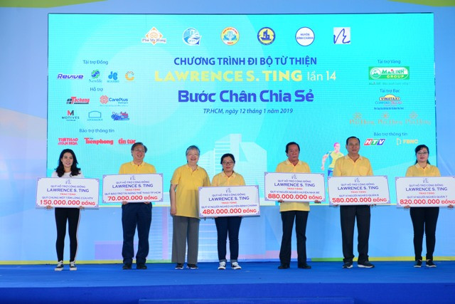 Toàn bộ số tiền quyên góp được từ chương trình Đi bộ từ thiện Lawrence S. Ting đã được trao đến Quỹ Vì Người nghèo các địa phương và các Quỹ, hội từ thiện khác Toàn bộ số tiền quyên góp được từ chương trình Đi bộ từ thiện Lawrence S. Ting đã được trao đến Quỹ Vì Người nghèo các địa phương và các Quỹ, hội từ thiện khác