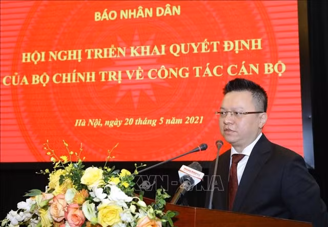 Tân Tổng Biên tập Báo Nhân Dân Lê Quốc Minh phát biểu. (Ảnh: Nguyễn Điệp - TTXVN).