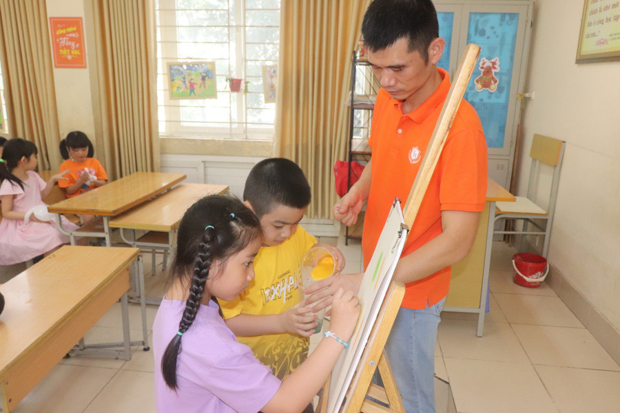 Thầy trò cùng "tranh tài" Mỹ thuật sáng tạo. Thầy trò cùng "tranh tài" Mỹ thuật sáng tạo.