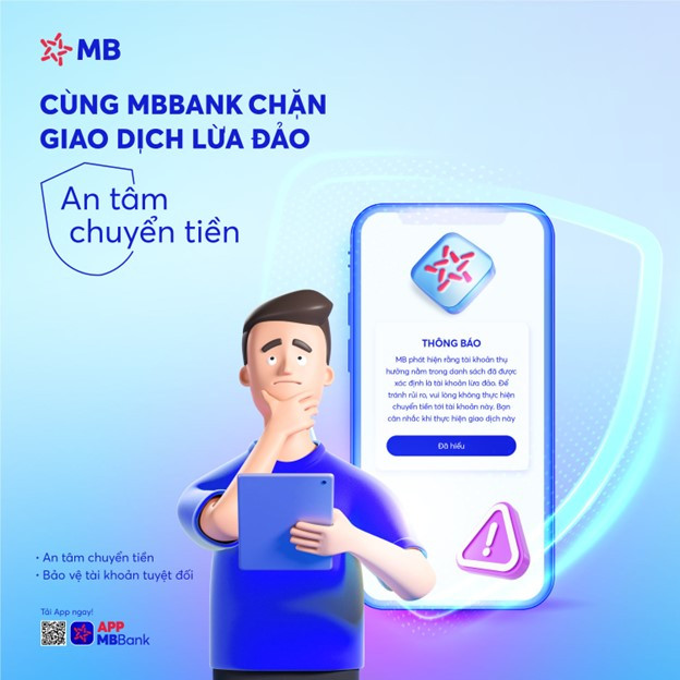 Ngân hàng MB thêm tính năng nhận diện thông tin tài khoản lừa đảo khi khách hàng chuyển tiền. Ngân hàng MB thêm tính năng nhận diện thông tin tài khoản lừa đảo khi khách hàng chuyển tiền.