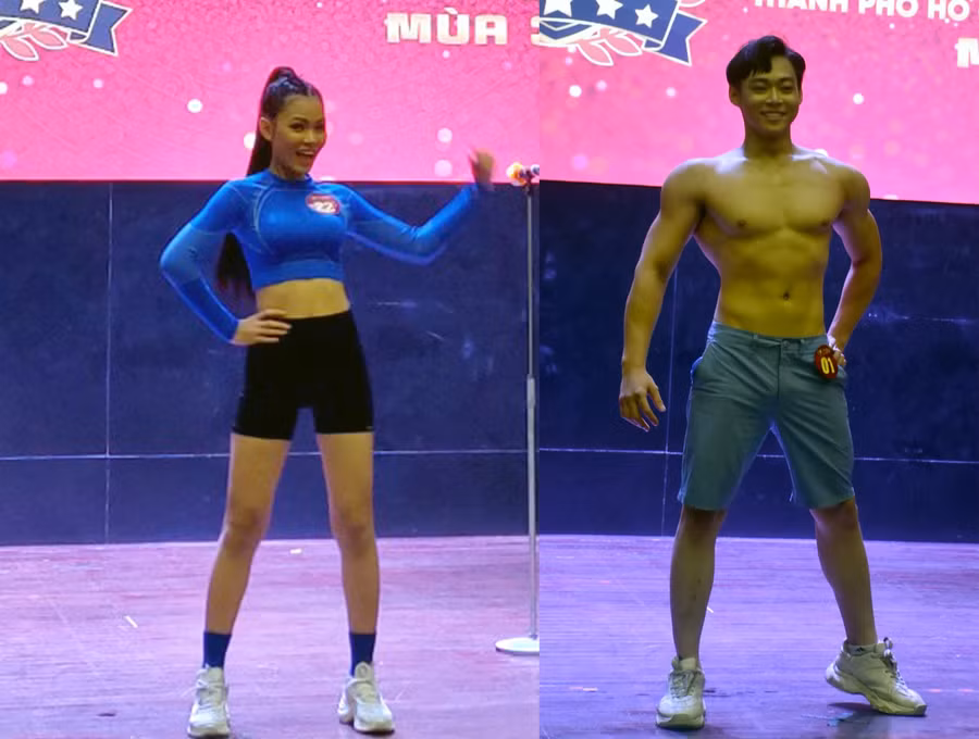 Nguyễn Thị Tuyền (SV Trường ĐH Ngoại ngữ -Tin học TPHCM) và Kim Minh Sơn (SV Trường ĐH Quốc tế Hồng Bàng)