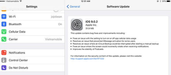 Apple phát hành iOS 9.0.2 sửa lỗi cho iMessage, iCloud Drive