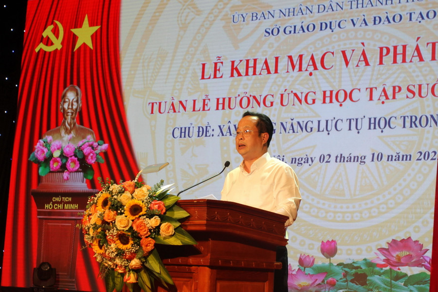 Giám đốc Sở GD&amp;ĐT Hà Nội Trần Thế Cương phát động Tuần lễ hưởng ứng Học tập suốt đời năm 2023.