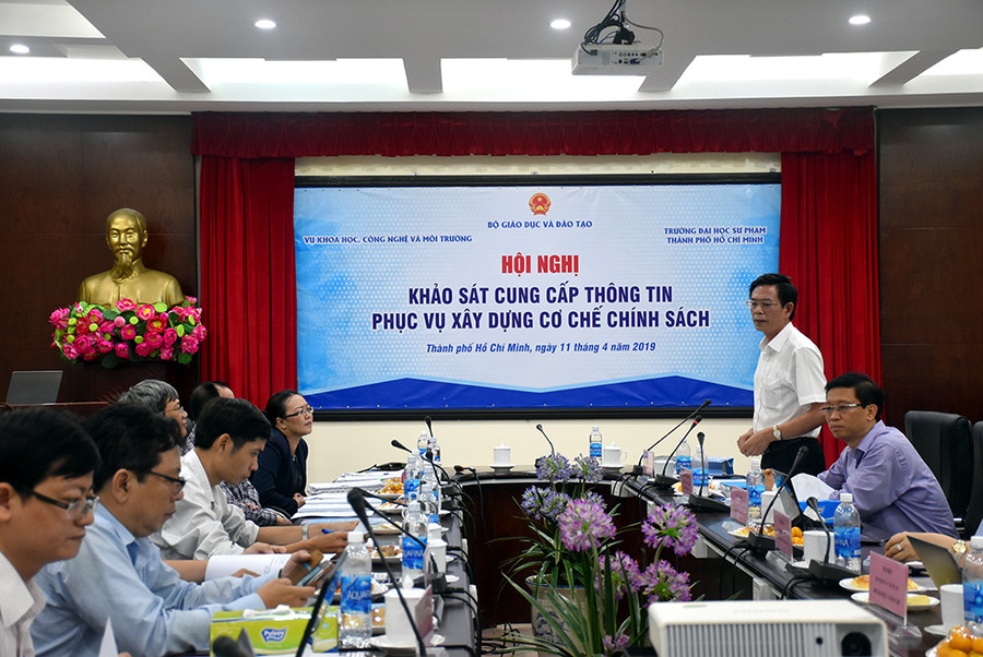 GS Tạ Ngọc Đôn phát biểu tại phiên làm việc chiều 11/4 với Trường ĐH Sư phạm TPHCM 