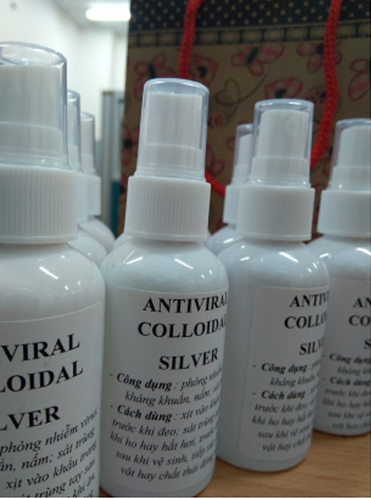 Sản phẩm Antiviral colloidal silver do Khoa Kỹ thuật Y sinh HCMIU nghiên cứu, sản xuất. Ảnh: HCMIU Sản phẩm Antiviral colloidal silver do Khoa Kỹ thuật Y sinh HCMIU nghiên cứu, sản xuất. Ảnh: HCMIU