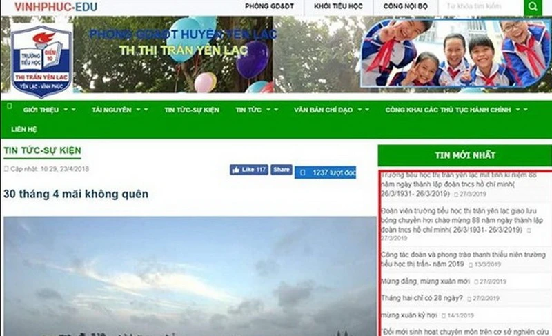 Trang web của Trường Tiểu học thị trấn Yên Lạc đăng thông tin sai sự thật