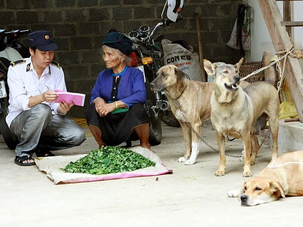 Nhân viên y tế tuyên truyền cho người dân tiêm phòng dại đầy đủ cho chó, mèo